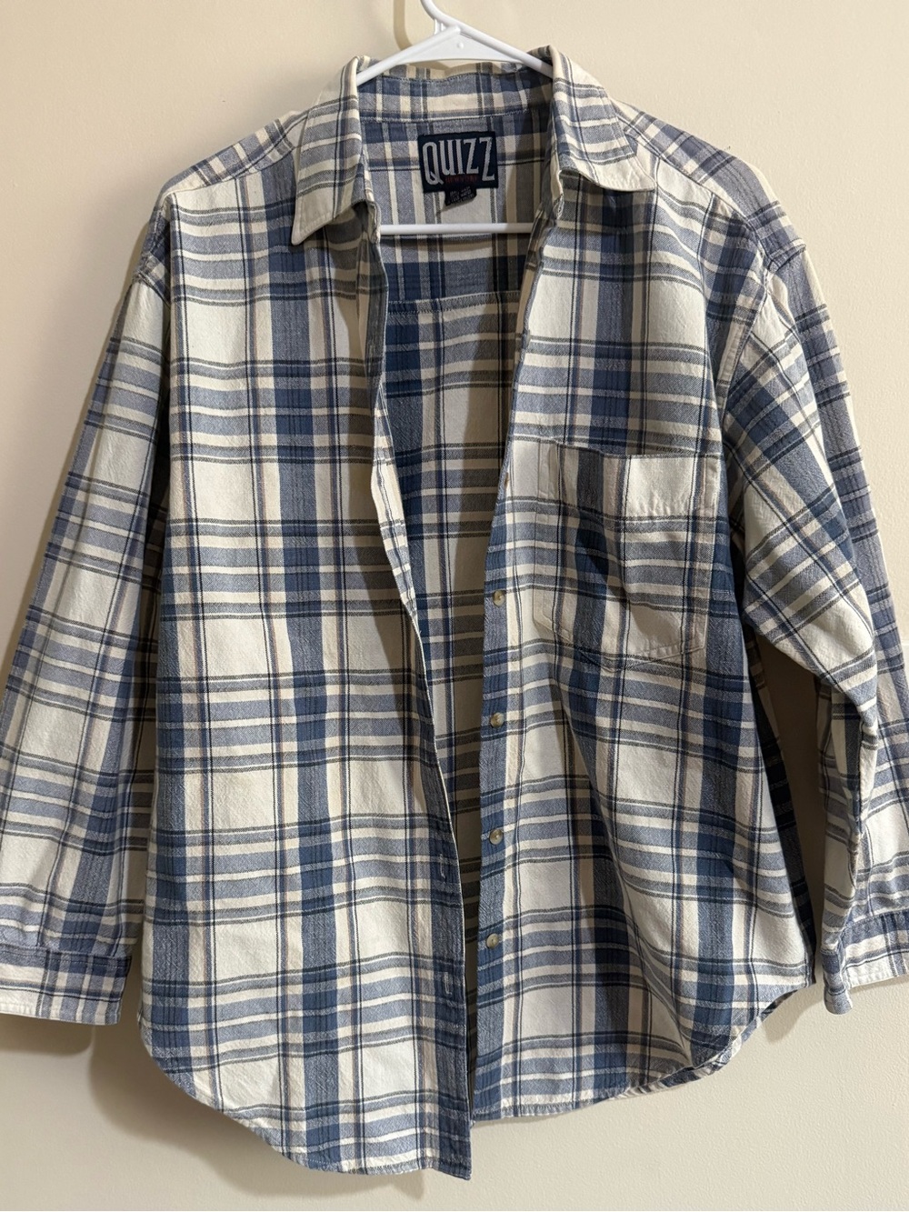 Quizz Woman’s Blue and Cream Plaid Button-Down Shirt